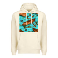 Sandshell Lake Canoe And Fish With Reeds And Leopard Seamless Pattern Bbs Premium Hoodie - BundleAndBundleShop