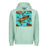 Seafoam Lake Canoe And Fish With Reeds And Leopard Seamless Pattern Bbs Premium Hoodie - BundleAndBundleShop