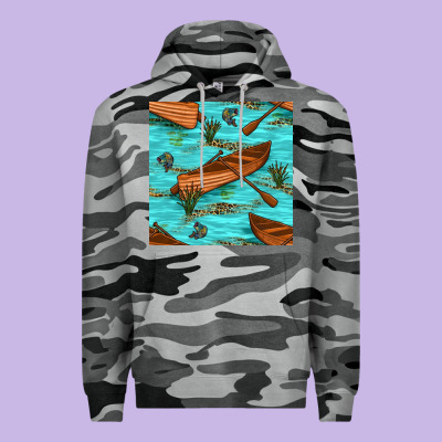 Lake Canoe And Fish With Reeds And Leopard Seamless Pattern Bbs Premium Hoodie Designed By Bundleandbundleshop