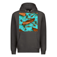 Smoke Lake Canoe And Fish With Reeds And Leopard Seamless Pattern Bbs Premium Hoodie - BundleAndBundleShop