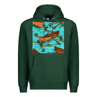 Sports Green Lake Canoe And Fish With Reeds And Leopard Seamless Pattern Bbs Premium Hoodie - BundleAndBundleShop