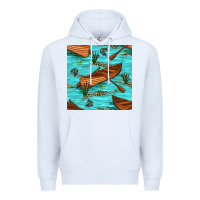 White Lake Canoe And Fish With Reeds And Leopard Seamless Pattern Bbs Premium Hoodie - BundleAndBundleShop