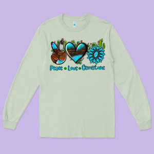 Peace Love  Gemstone Long Sleeve Tee Designed By Adodesignshop