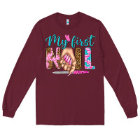 Burgundy my first nail bbs Long Sleeve Tee - BundleAndBundleShop