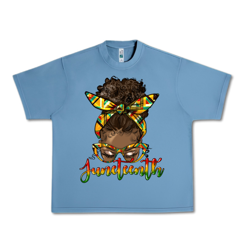 Juneteenth Black Woman Messy Bun Urban Heavy Tee by HRA Design Shop | Teevron