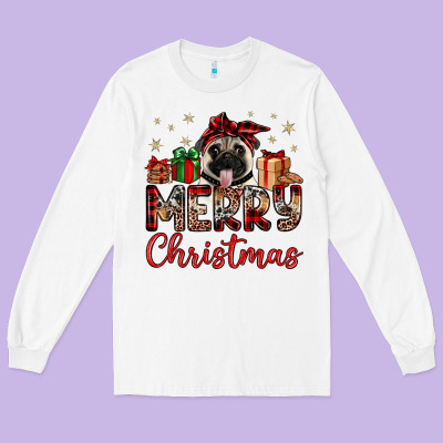 Merry Christmas Pug Long Sleeve Tee Designed By Jahusdesignshop