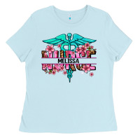 Baby Blue floral nurse custom name Ladies Tee - AdoDesignShop