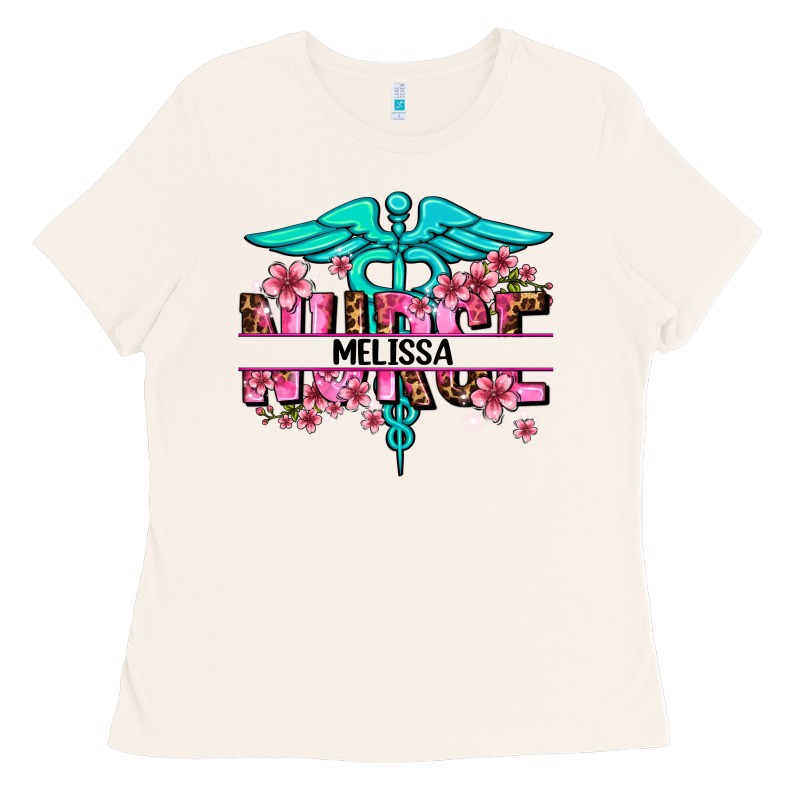 Floral Nurse Custom Name Ladies Tee by AdoDesignShop | Teevron