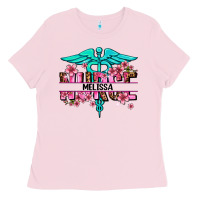 Bubblegum Pink floral nurse custom name Ladies Tee - AdoDesignShop