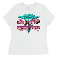 White floral nurse custom name Ladies Tee - AdoDesignShop