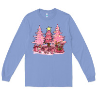 Colony Blue pink christmas trees with gift box bbs Long Sleeve Tee - BundleAndBundleShop
