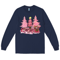 Navy pink christmas trees with gift box bbs Long Sleeve Tee - BundleAndBundleShop