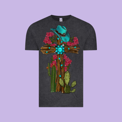 Cross Gemstone Cactus Roses Cowboy Hat Vintage Tee Designed By Ranaportraitstore