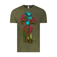 Vintage Olive cross gemstone cactus roses cowboy hat Vintage Tee - RanaPortraitStore
