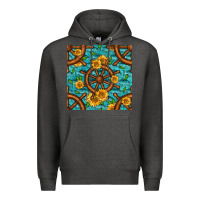 Charcoal Heather Lake Boat Rudder And Sunflowers Seamless Pattern Premium Hoodie - BundleAndBundleShop