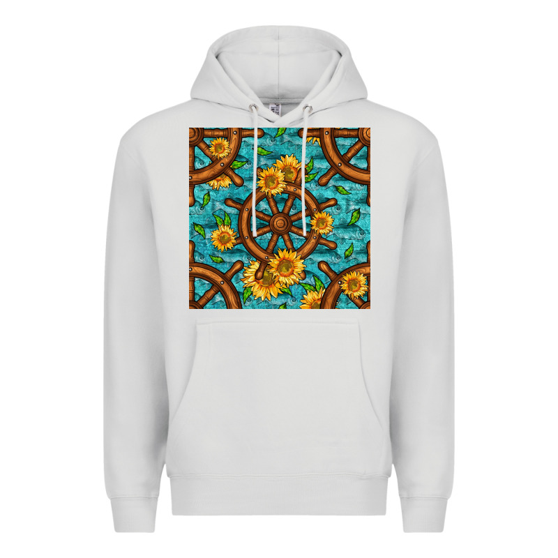 Lake Boat Rudder And Sunflowers Seamless Pattern Premium Hoodie by BundleAndBundleShop | Teevron