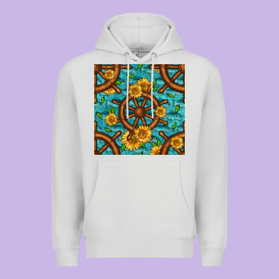 Lake Boat Rudder And Sunflowers Seamless Pattern Premium Hoodie Designed By Bundleandbundleshop