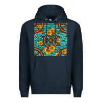 Navy Lake Boat Rudder And Sunflowers Seamless Pattern Premium Hoodie - BundleAndBundleShop