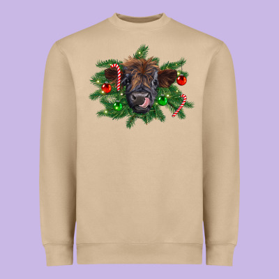 Christmas Highland Calf Heavyweight Sweatshirt Designed By Ranaportraitstore