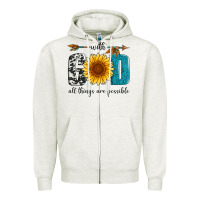 Oatmeal Heather with god all things are possible Zipper Hoodie - Artiststas