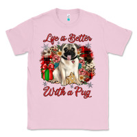 Bubblegum Pink Christmas life is better with a pug Classic Tee - JahusDesignShop