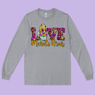 Love Mardi Gras Gnome Long Sleeve Tee Designed By Jahusdesignshop