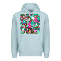 Blue Mist Hairdresser Gnomes With Hearts And Pearls With Leopard Premium Hoodie - BundleAndBundleShop