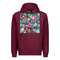 Burgundy Hairdresser Gnomes With Hearts And Pearls With Leopard Premium Hoodie - BundleAndBundleShop