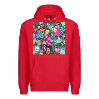 Red Hairdresser Gnomes With Hearts And Pearls With Leopard Premium Hoodie - BundleAndBundleShop