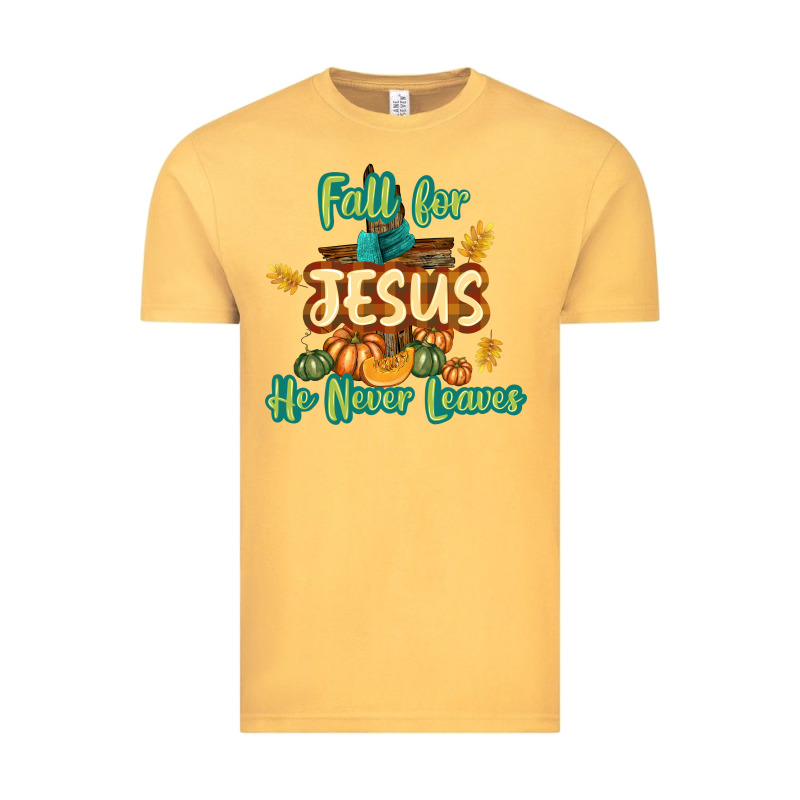 Fall For Jesus He Never Leaves Vintage Tee by texasbilliewilder | Teevron