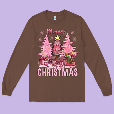 Pink Merry Christmas Bbs Long Sleeve Tee Designed By Bundleandbundleshop