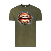 Vintage Olive american football lips Vintage Tee - Zillion Design Studio