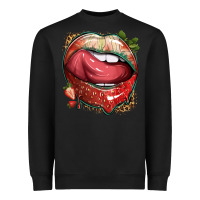 Black strawberry lips with leopard Heavyweight Sweatshirt - texasbilliewilder