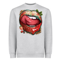 Heather Grey strawberry lips with leopard Heavyweight Sweatshirt - texasbilliewilder