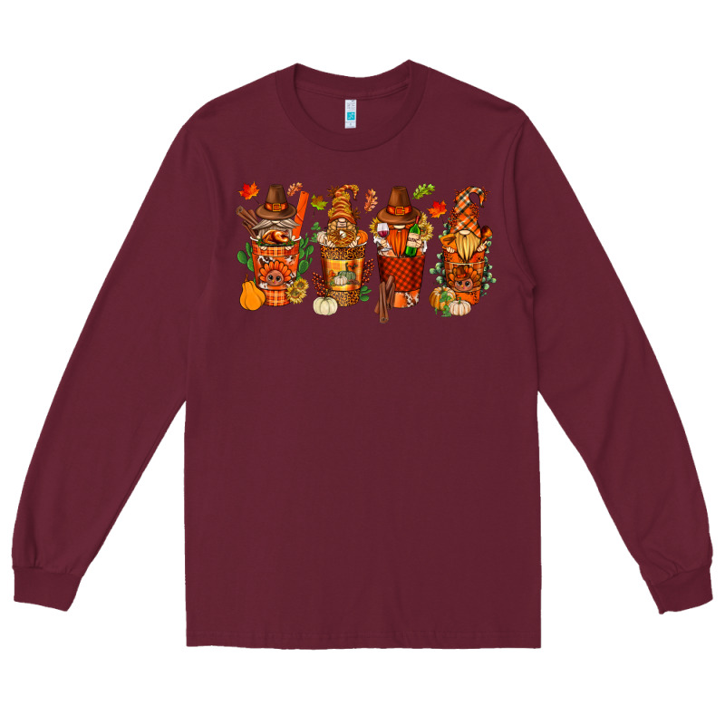Thanksgiving Coffee Cups With Gnomes Bbs Long Sleeve Tee by BundleAndBundleShop | Teevron