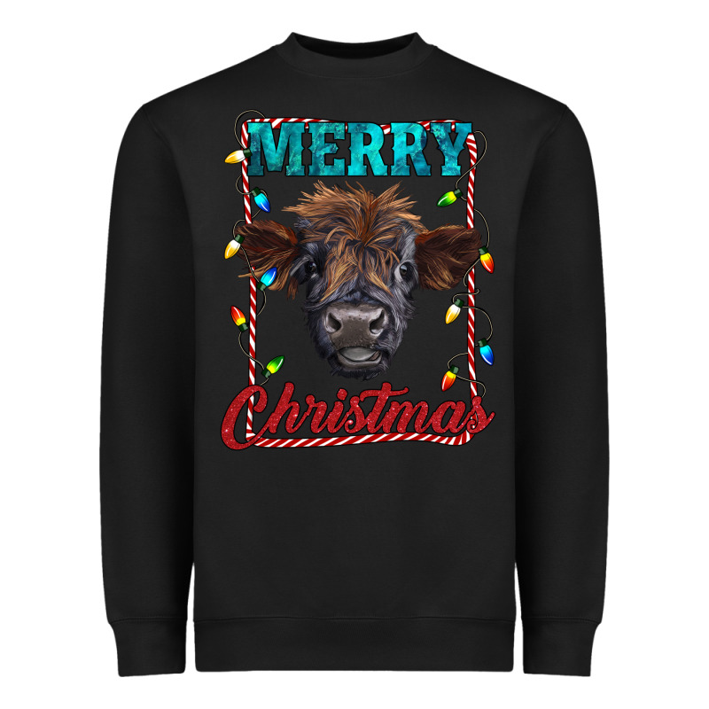 Merry Christmas Highland Calf Baby Cow Heavyweight Sweatshirt by RanaPortraitStore | Teevron