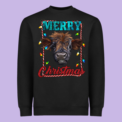 Merry Christmas Highland Calf Baby Cow Heavyweight Sweatshirt Designed By Ranaportraitstore