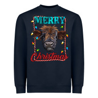 Navy merry christmas highland calf baby cow Heavyweight Sweatshirt - RanaPortraitStore