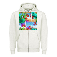 Oatmeal Heather seahorse and beach Zipper Hoodie - BundleAndBundleShop