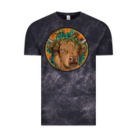 Cloud Black fall highland cow round Vintage Tee - RanaPortraitStore