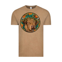 Vintage Coffee fall highland cow round Vintage Tee - RanaPortraitStore