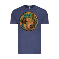 Vintage Denim fall highland cow round Vintage Tee - RanaPortraitStore