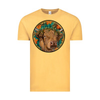 Vintage Mustard fall highland cow round Vintage Tee - RanaPortraitStore