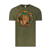 Vintage Olive fall highland cow round Vintage Tee - RanaPortraitStore