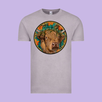 Fall Highland Cow Round Vintage Tee Designed By Ranaportraitstore