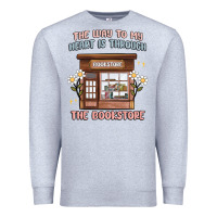 Heather Grey the way to my heart is through the bookstore Premium Sweatshirt - MaliasSmallBusiness