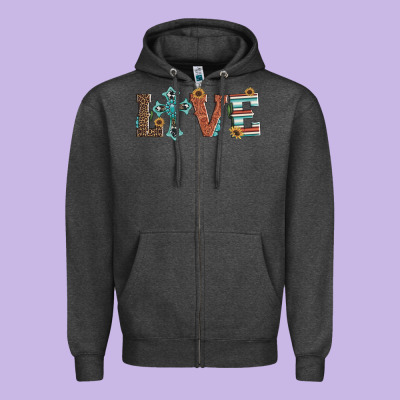 Western Love With Cross Zipper Hoodie Designed By Artiststas