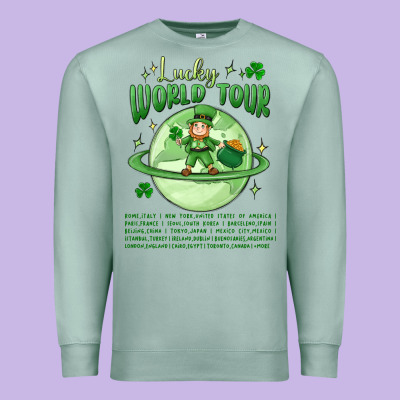 Lucky World Tour St. Patricks Day Premium Sweatshirt Designed By Maliassmallbusiness