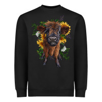 Black highland cow with sunflower Heavyweight Sweatshirt - RanaPortraitStore