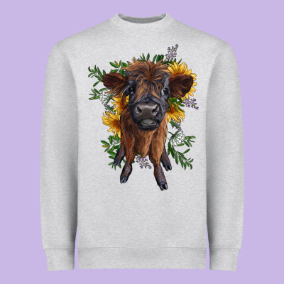 Highland Cow With Sunflower Heavyweight Sweatshirt Designed By Ranaportraitstore